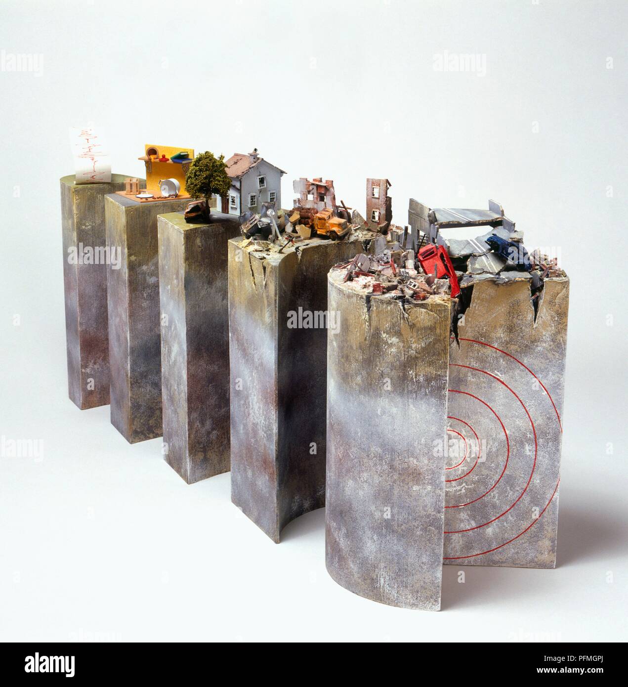 Model of urban area destroyed by earthquake Stock Photo