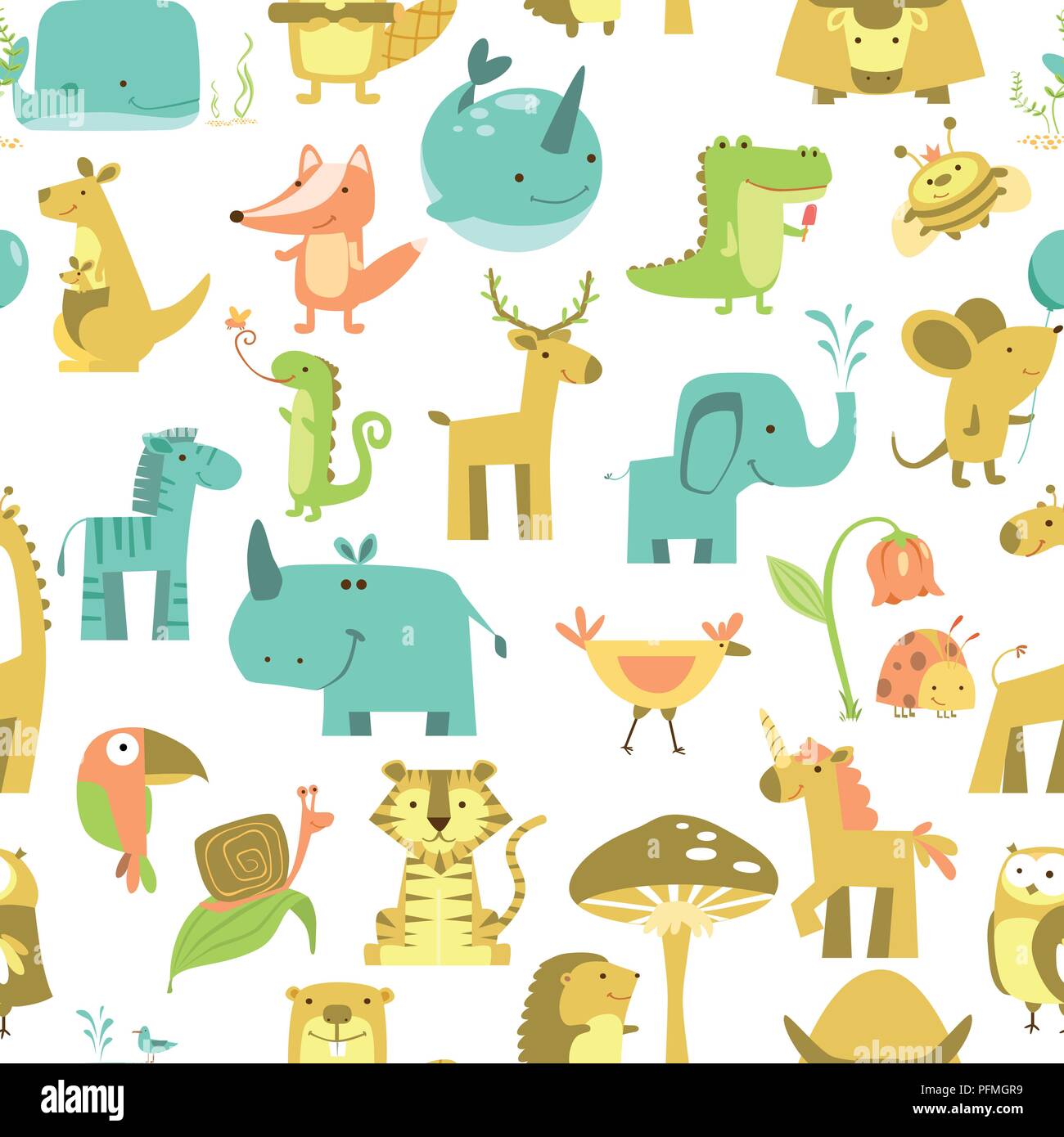 Seamless pattern with animals Cute animals vector. Zoo illustration set ...