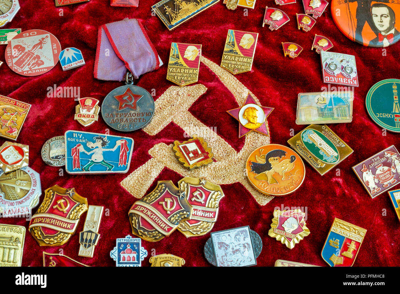Close up shot of some communist pins Stock Photo