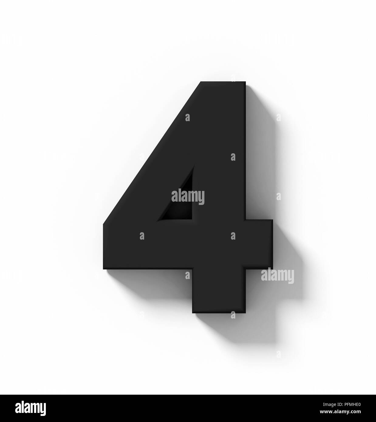 number 4 3D black isolated on white with shadow orthogonal projection