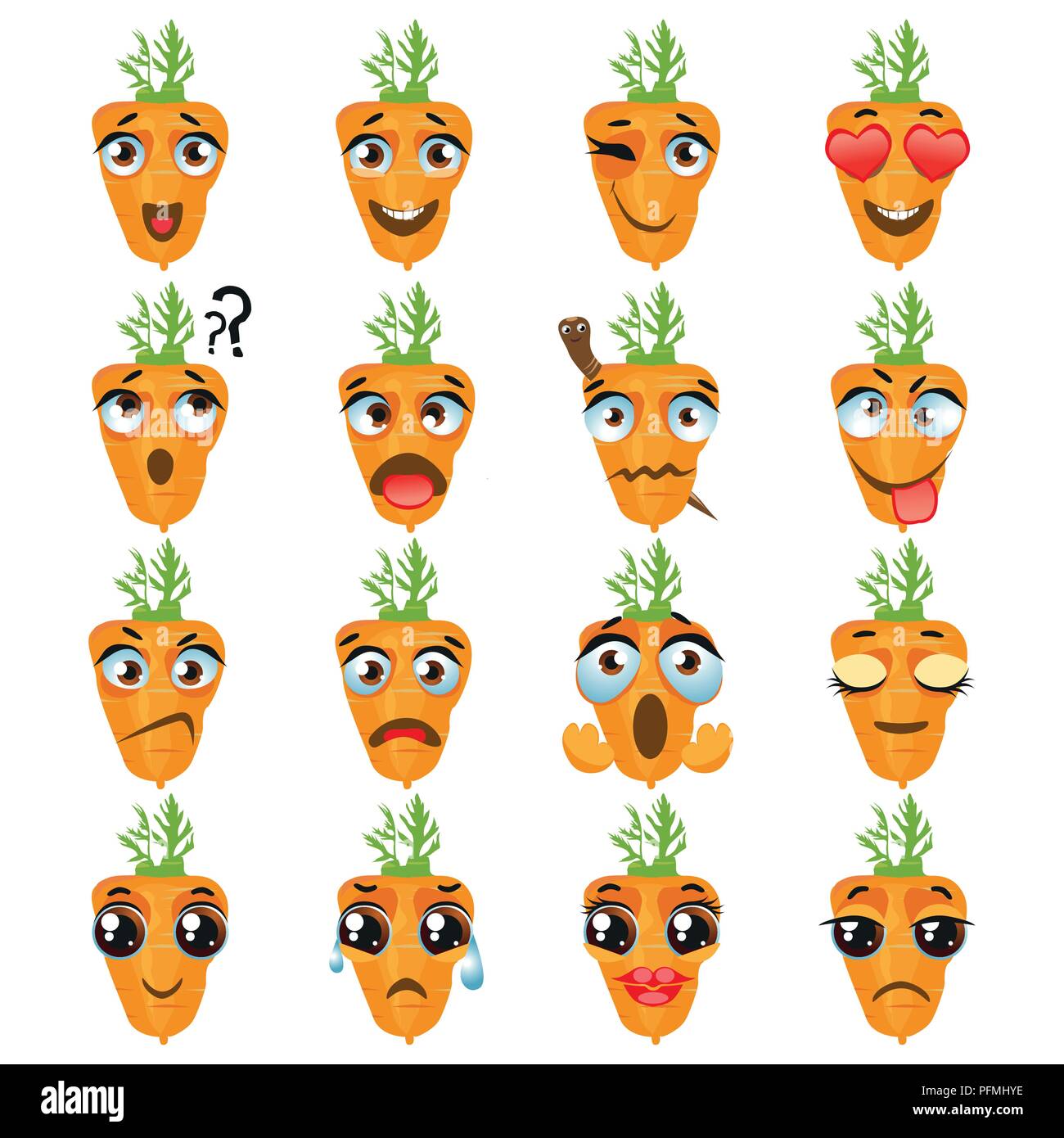 Carrot Emoji Emoticon Expression. Funny cute food Stock Vector