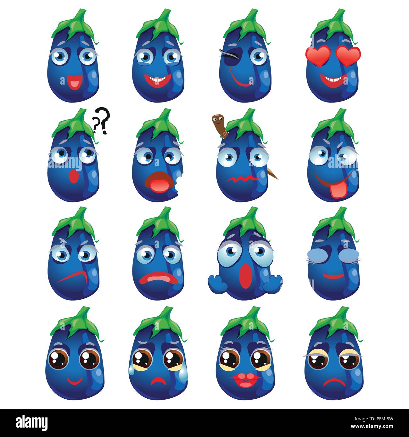 Eggplant Emoji Emoticon Expression. Funny cute food Stock Vector