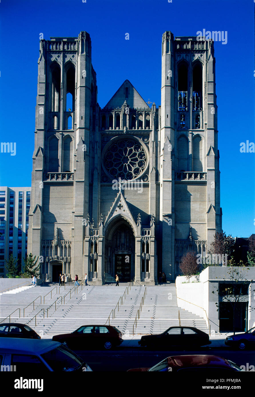USA, California, San Francisco, facade of Grace Cathedral, seen from street, front view Stock Photo