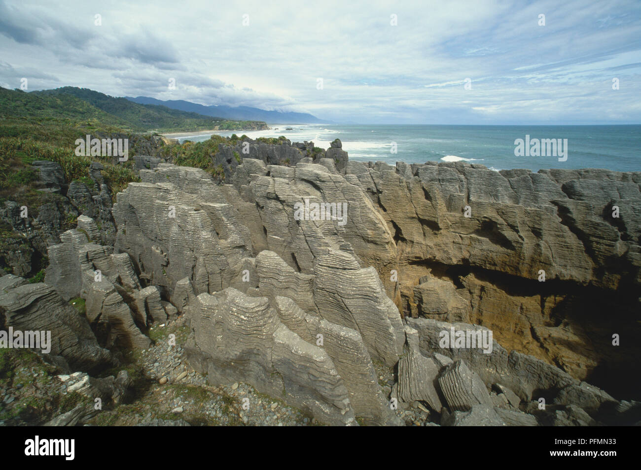 Pancake Rocks Geological Process Layered formations of the Pancake Rocks, formed from mudstone worn away ...