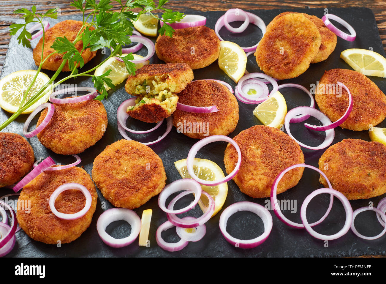delicious crispy rice patties with crumbled paneer cheese and finely
