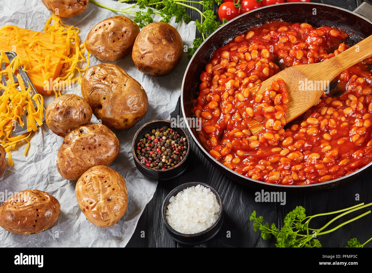 baked potato or jacket potatoes with golden brown crispy skin on a