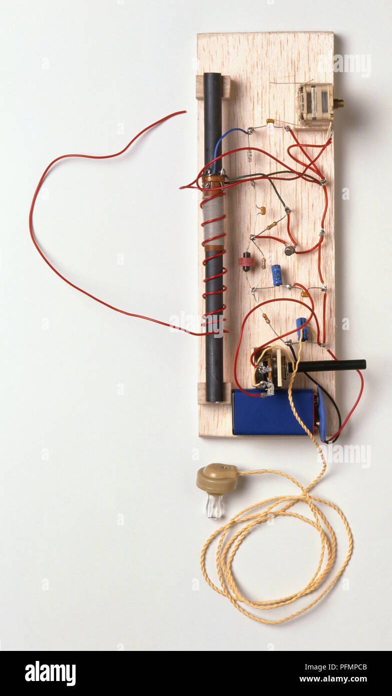 Basic radio receiver built with a transistor and other electronic