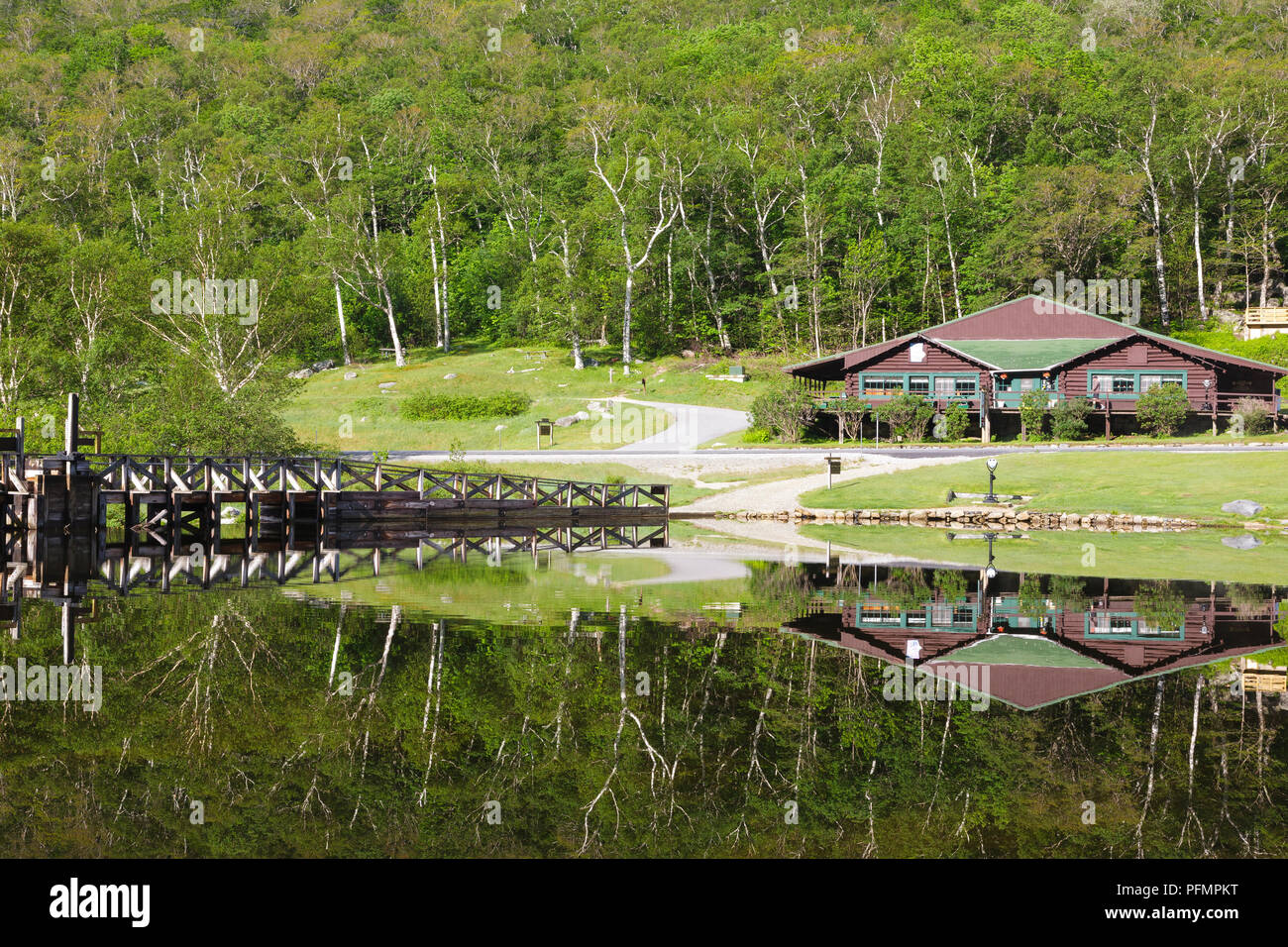 Reflection of a dam on the Saco River at the Willey House Historical