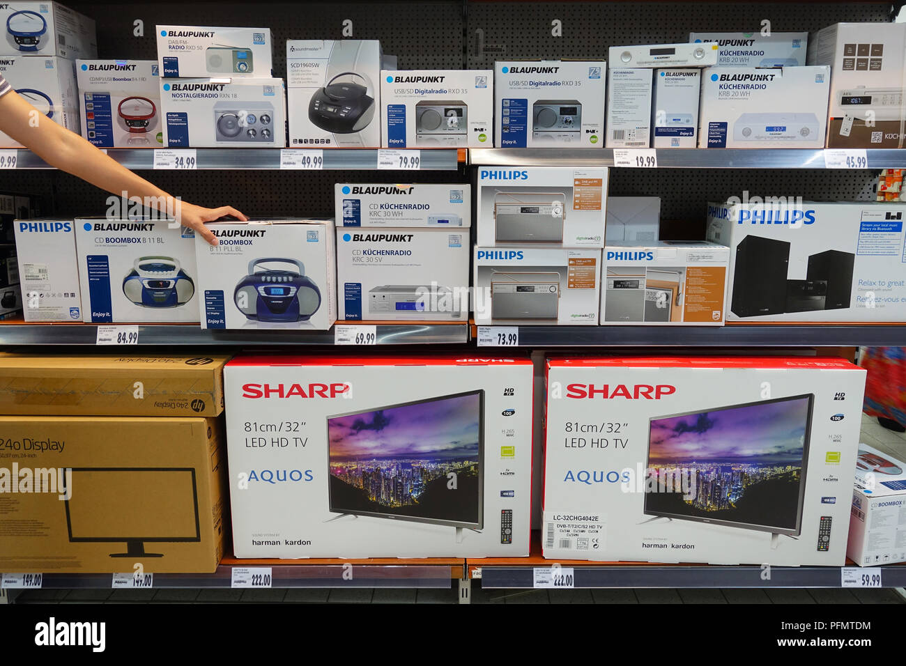 Electrical devices in a Kaufland supermarket Stock Photo