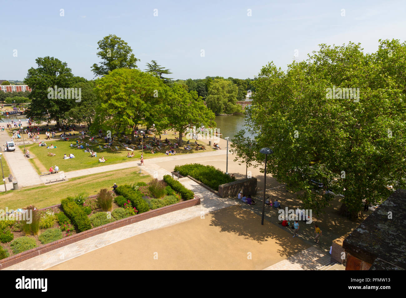 Bancroft Gardens in Stratford Upon Avon. Viewed from the rooftop bar of