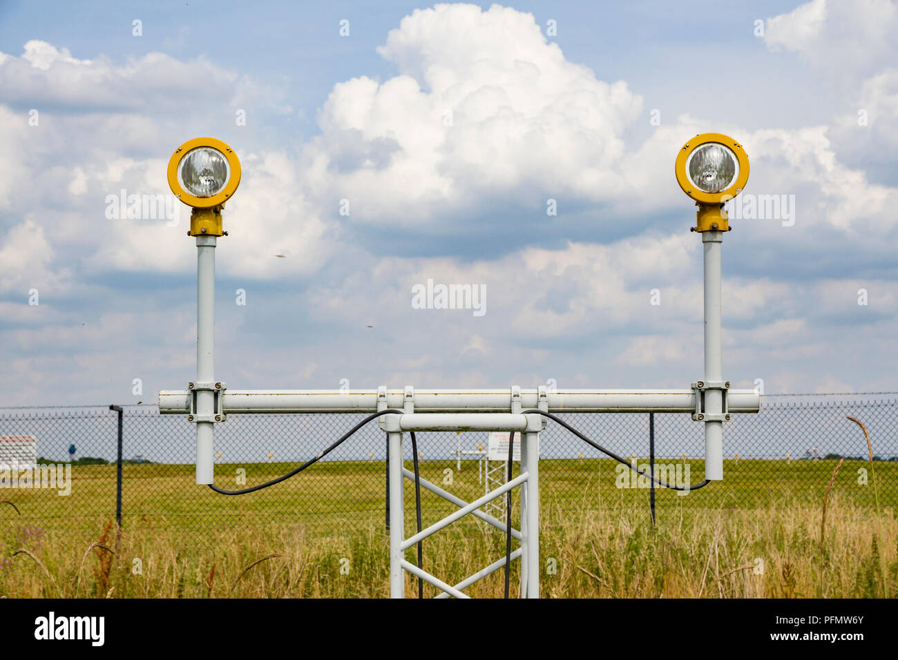 Runway lights at Manchester Airport Stock Photo