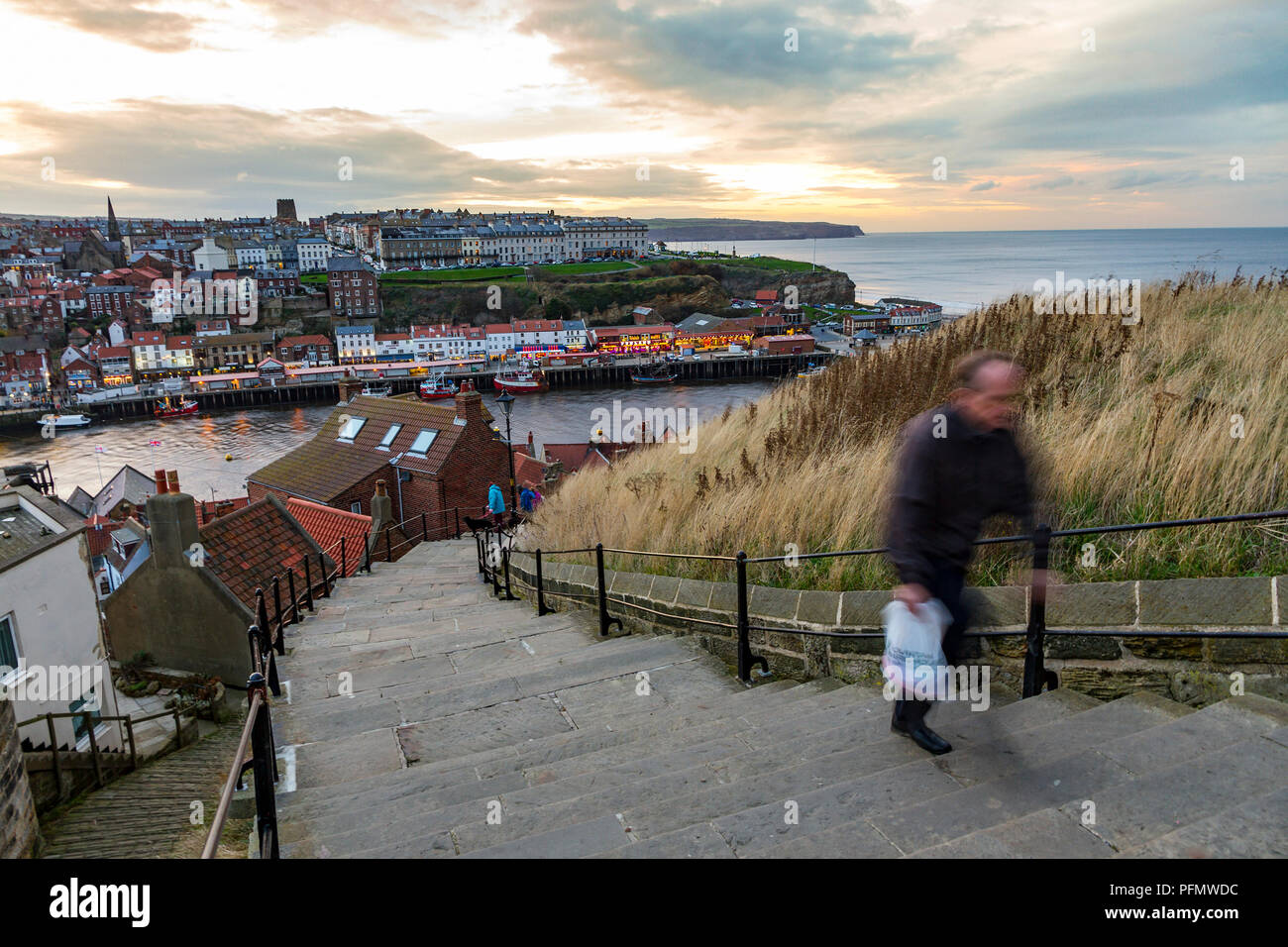 199 steps in Whitby, North Yorkshire. Stock Photo