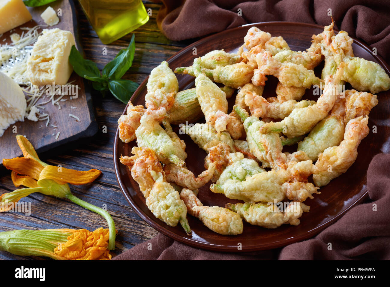 deep fried in tempura batter fresh zucchini flowers was stuffed with
