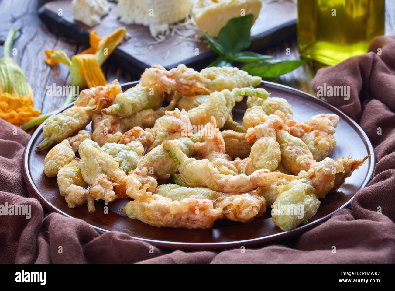 deep fried in tempura batter fresh zucchini flowers was stuffed with