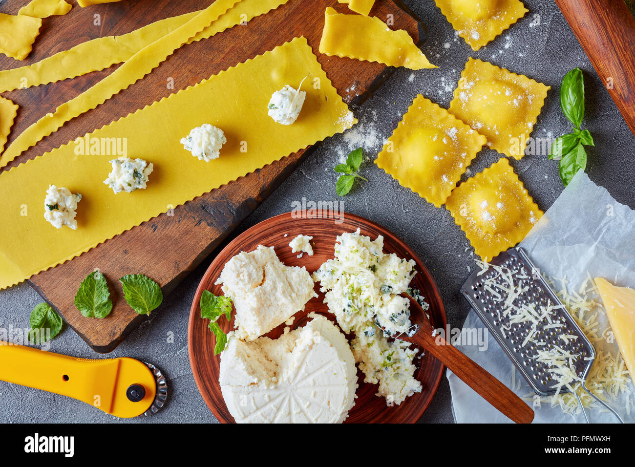 cooking up delicious ravioli with ricotta cheese filling mixed with