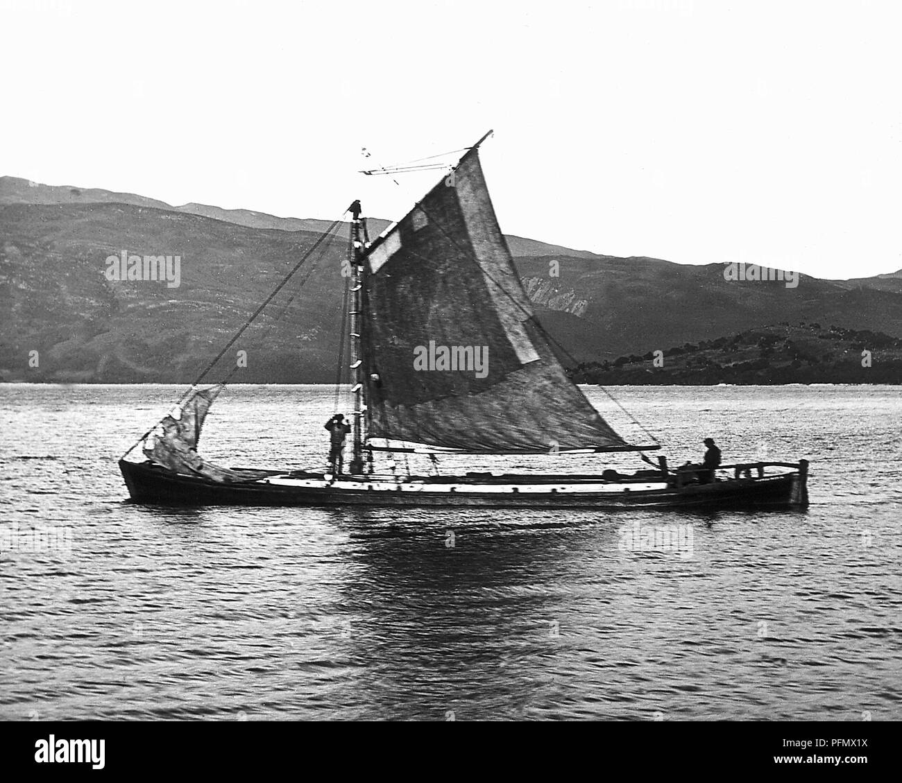 Sailing barge on Loch Lomond, Victorian period Stock Photo