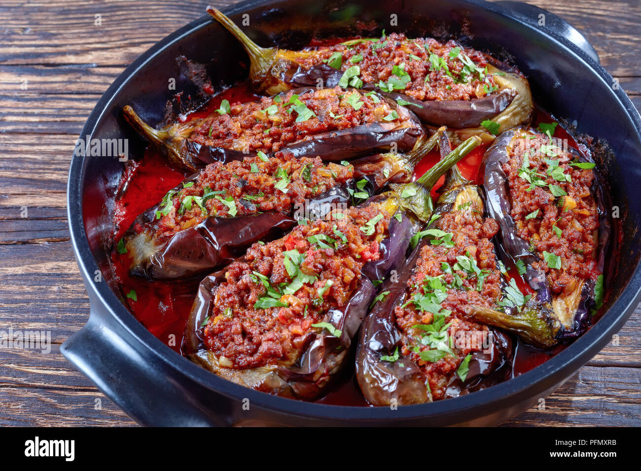 Karniyarik Stuffed Eggplants, Aubergines with ground beef and