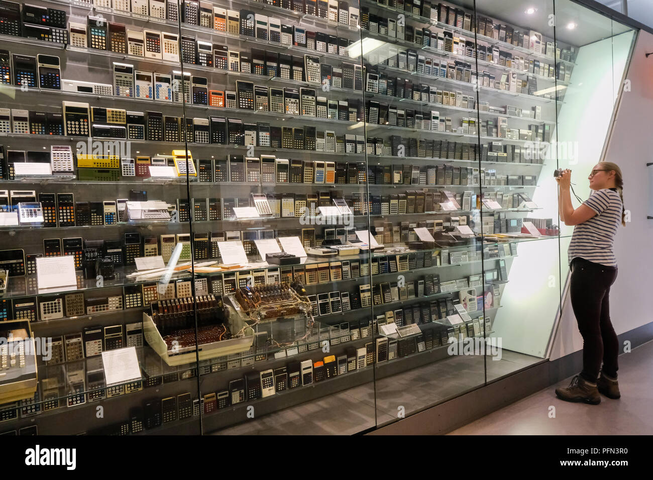 Exhibition of the evolution of the calculator at the Heinz Nixdorf MuseumsForum (HNF) in Paderborn, Germany Stock Photo