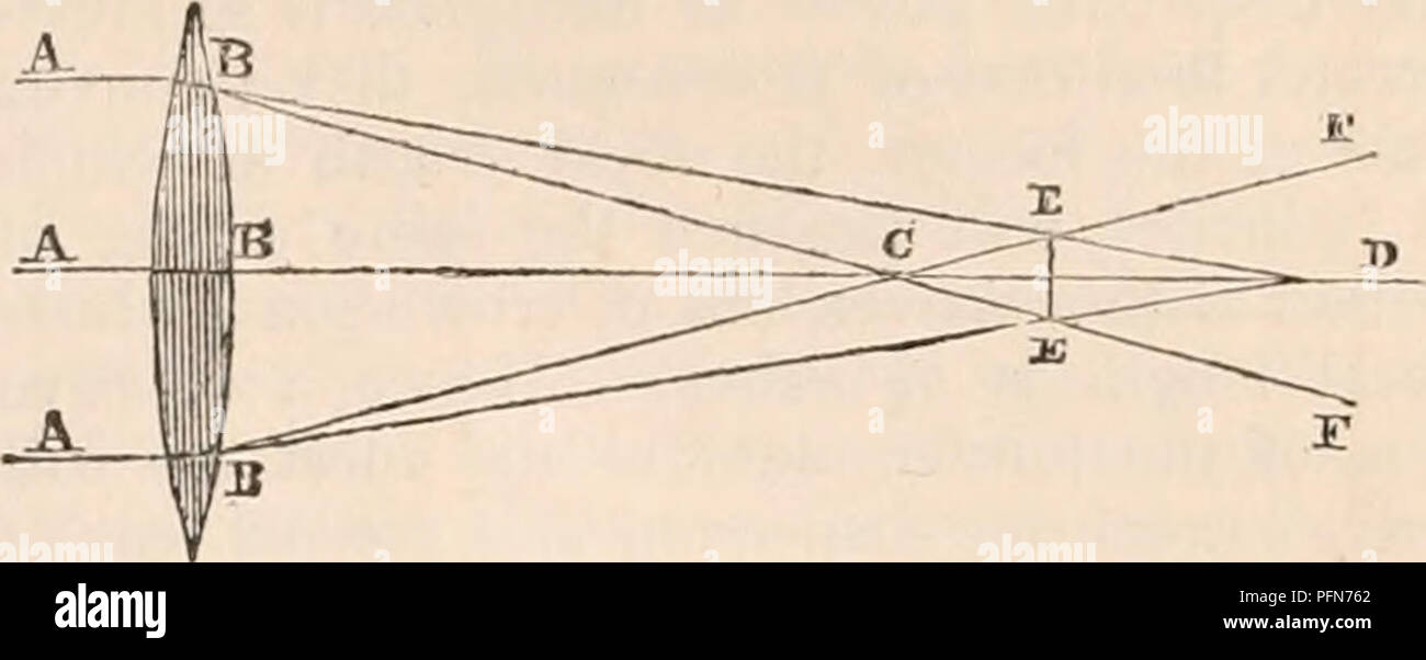 . The cyclopædia of anatomy and physiology. Anatomy; Physiology; Zoology. MICROSCOPE. 335 towards the object, the aberration is 4| times the thickness of the lens. Hence, when a plano- convex lens is employed, its convex surface should be turned towards a distant object, when it is used to form an image by bringing to a focus parallel or slightly-diverging rays; but it should be turned towards the eye, when it is used to render parallel the rays which are diverging from a very near object. The single lens having the least spherical aberration is a double convex, whose radii are as 1 to 6. When Stock Photo