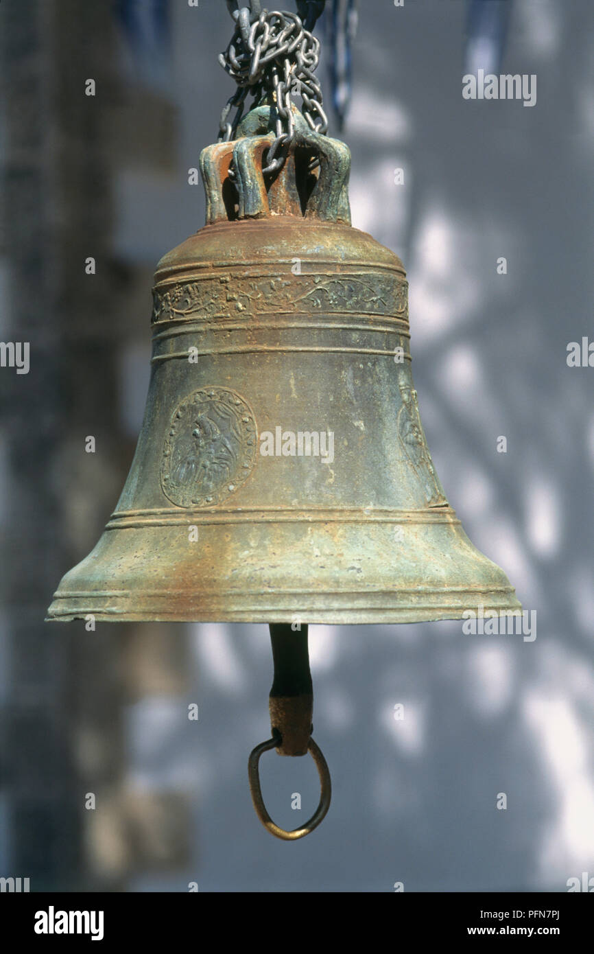 Greece, Ionian Islands, Lefkada, Moni Faneromenis, church bell, close-up Stock Photo