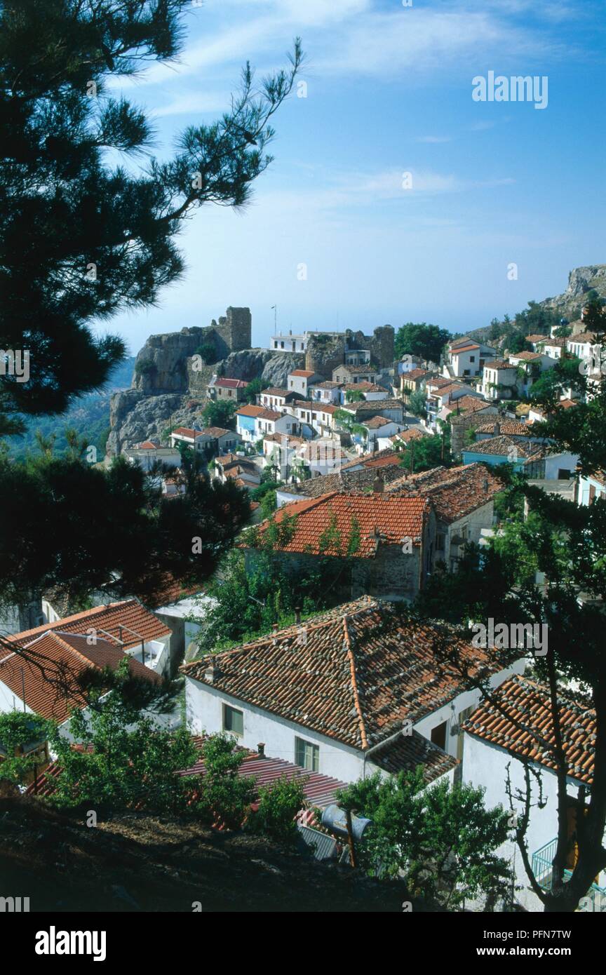 Greece, Chora Mykonos, rooftops of town from hillside Stock Photo - Alamy