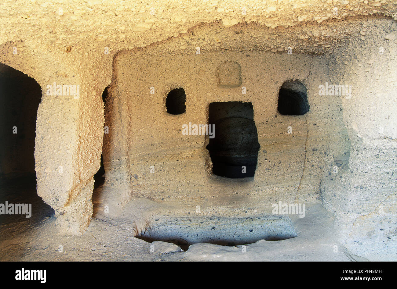 Greece, Milos, interior of well-preserved Circa 1st Century Trypiti catacombs carved into hillside Stock Photo