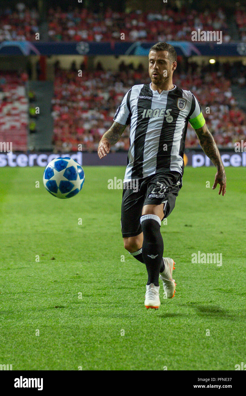 Lisbon, Portugal. August 21, 2018. PAOK's defender from Portugal Vieirinha (20) during the game of the 1st leg of the Playoffs of the UEFA Champions League, SL Benfica vs PAOK © Alexandre de Sousa/Alamy Live News Stock Photo