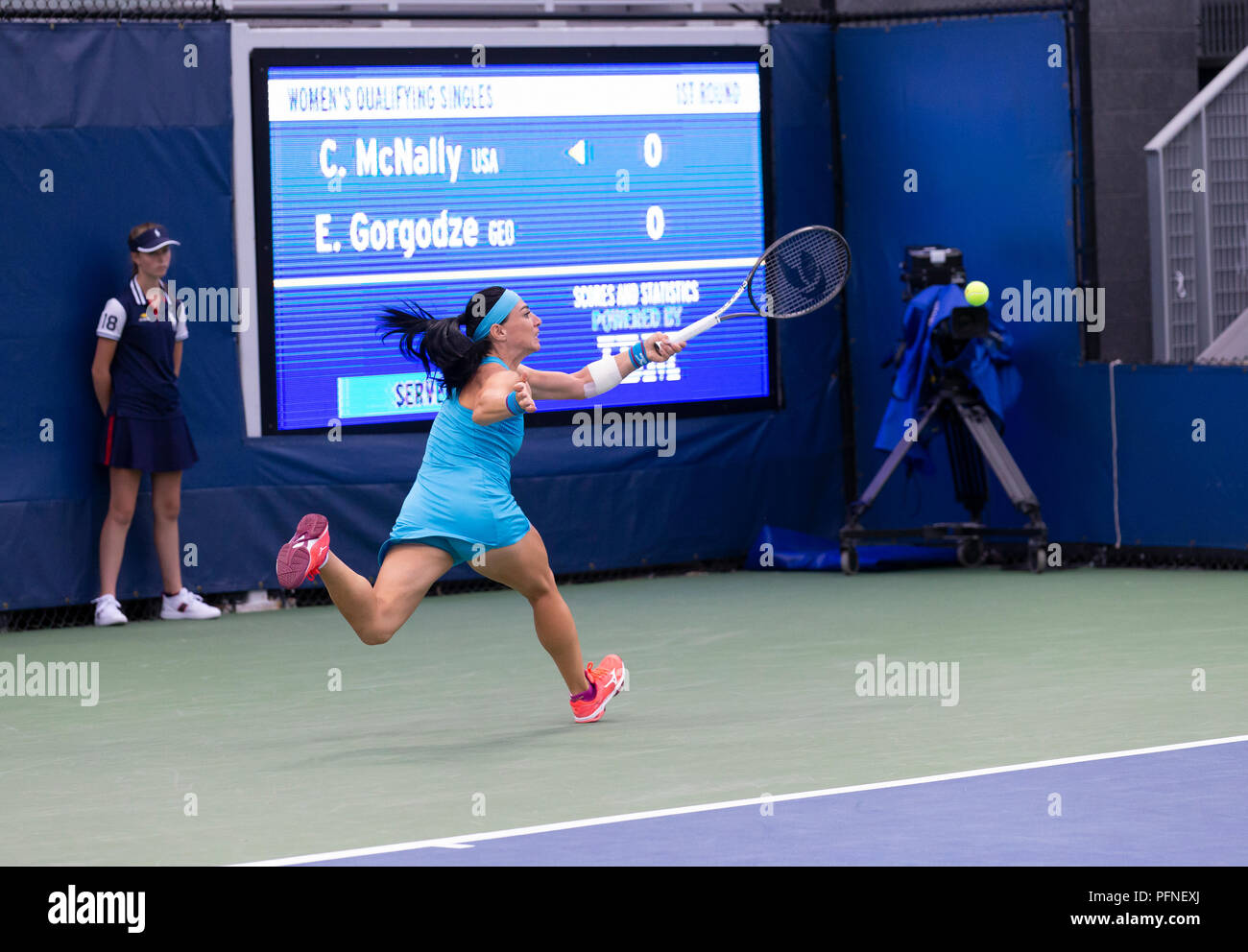 New York, NY - August 21, 2018: Ekaterine Gorgodze of Georgia retruns ball during qualifying day 1 against Catherine McNally of USA at US Open Tennis championship at USTA Billie Jean King National Tennis Center Credit: lev radin/Alamy Live News Stock Photo