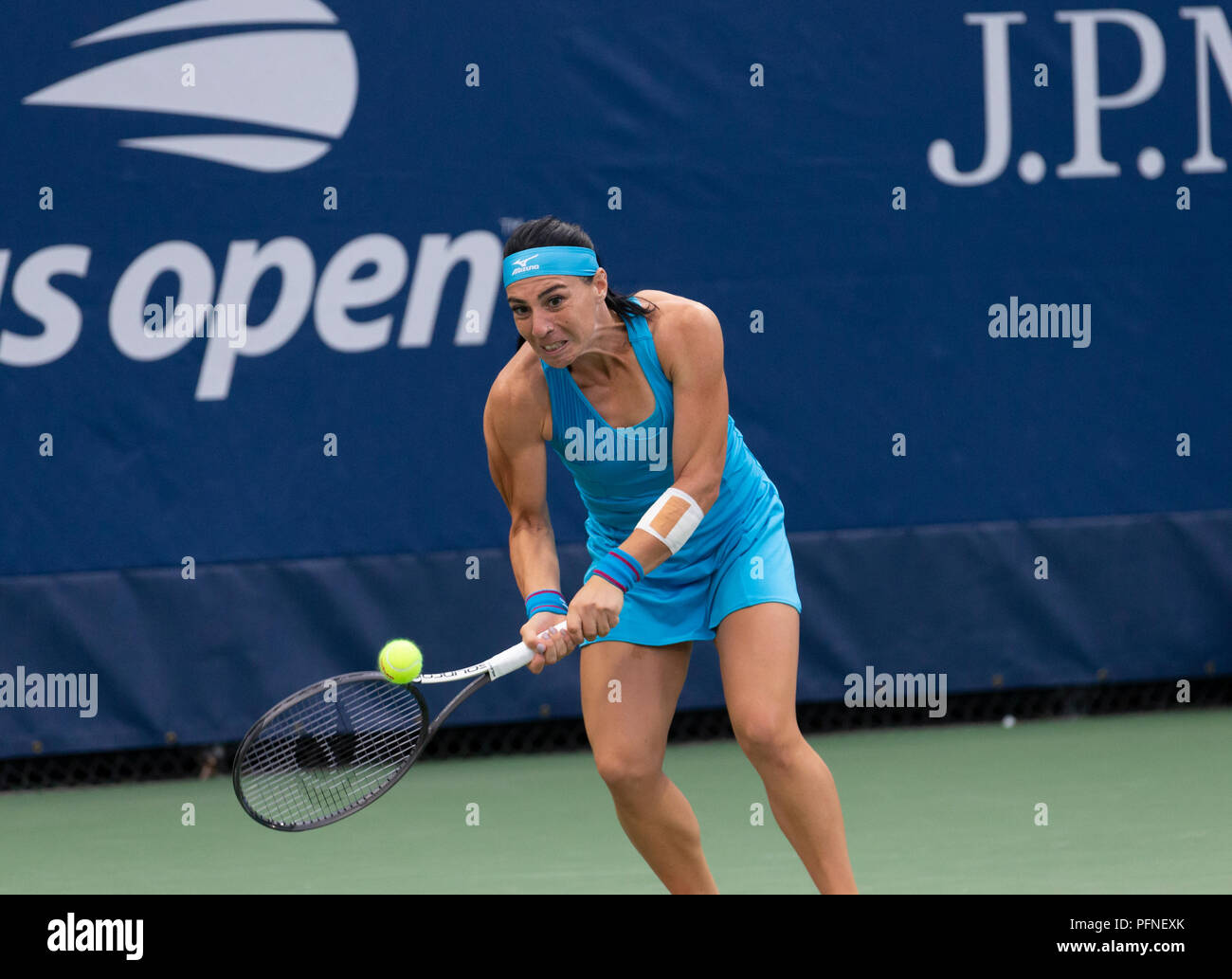 New York, NY - August 21, 2018: Ekaterine Gorgodze of Georgia retruns ball during qualifying day 1 against Catherine McNally of USA at US Open Tennis championship at USTA Billie Jean King National Tennis Center Credit: lev radin/Alamy Live News Stock Photo