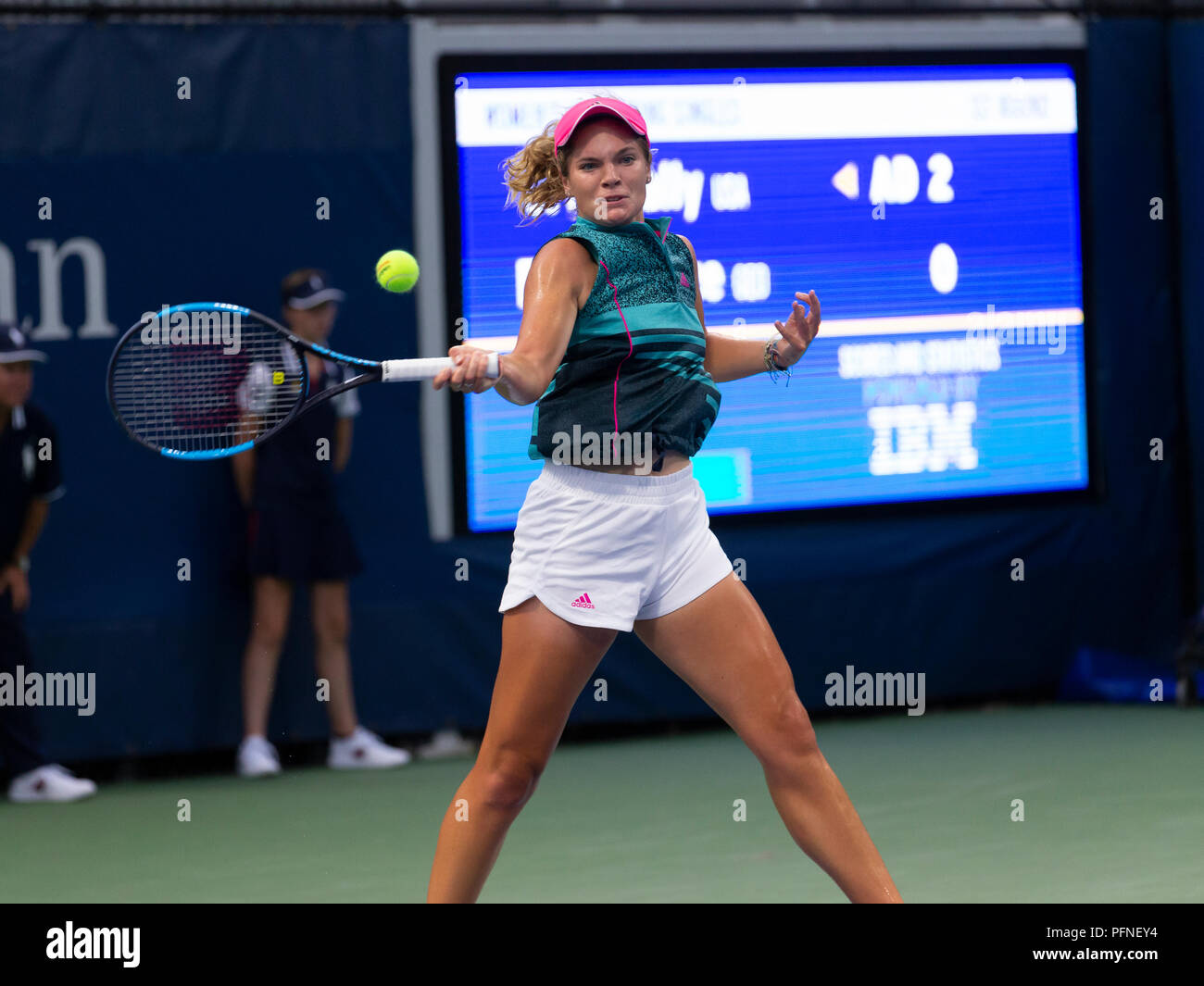 New York, NY - August 21, 2018: Catherine McNally of USA retruns ball during qualifying day 1 against Ekaterine Gorgodze of Georgia at US Open Tennis championship at USTA Billie Jean King National Tennis Center Credit: lev radin/Alamy Live News Stock Photo