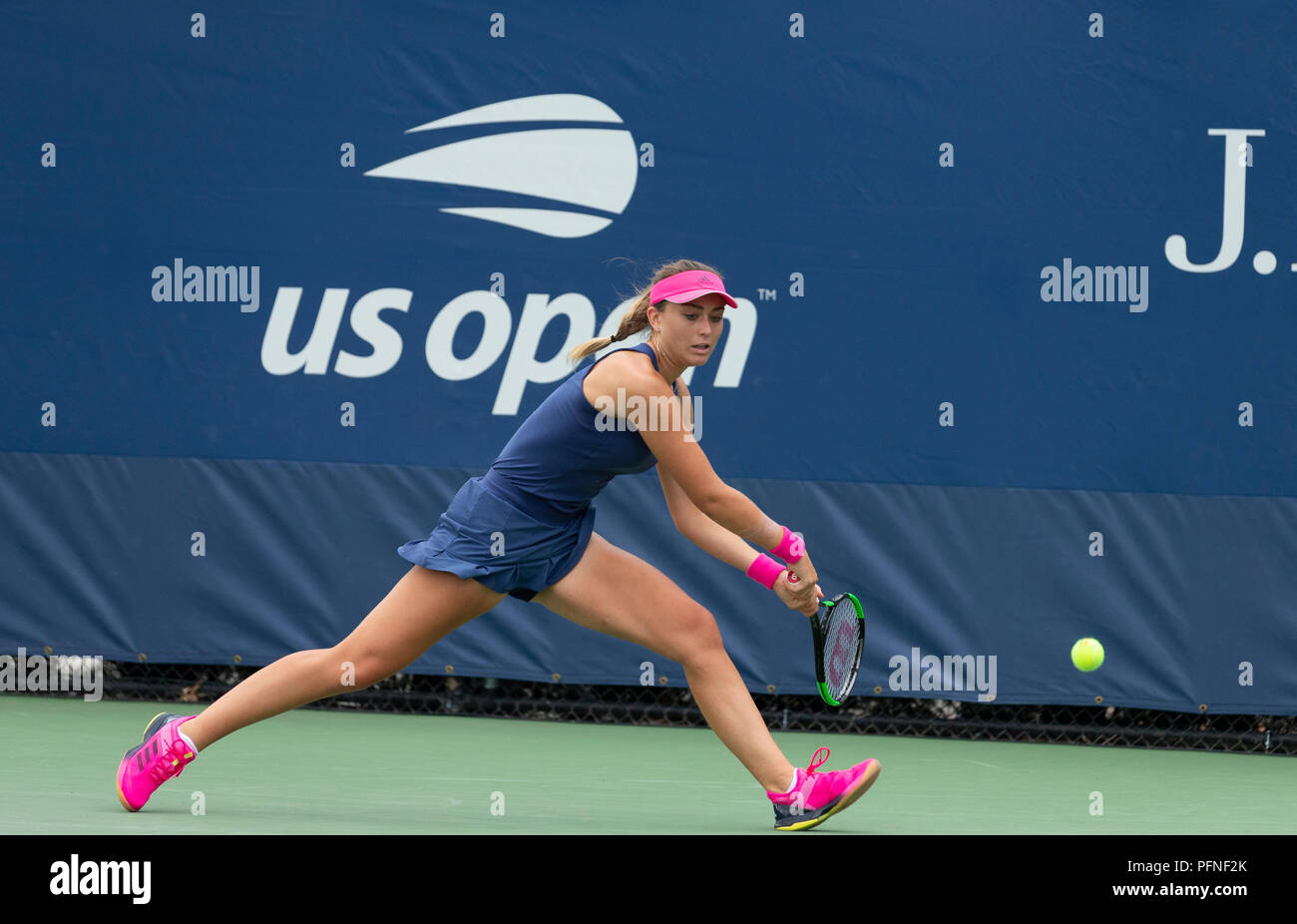 New York, NY - August 21, 2018: Paula Badosa Gibert of Spain retruns ball during qualifying day 1 against Sophie Chang of USA at US Open Tennis championship at USTA Billie Jean King National Tennis Center Credit: lev radin/Alamy Live News Stock Photo