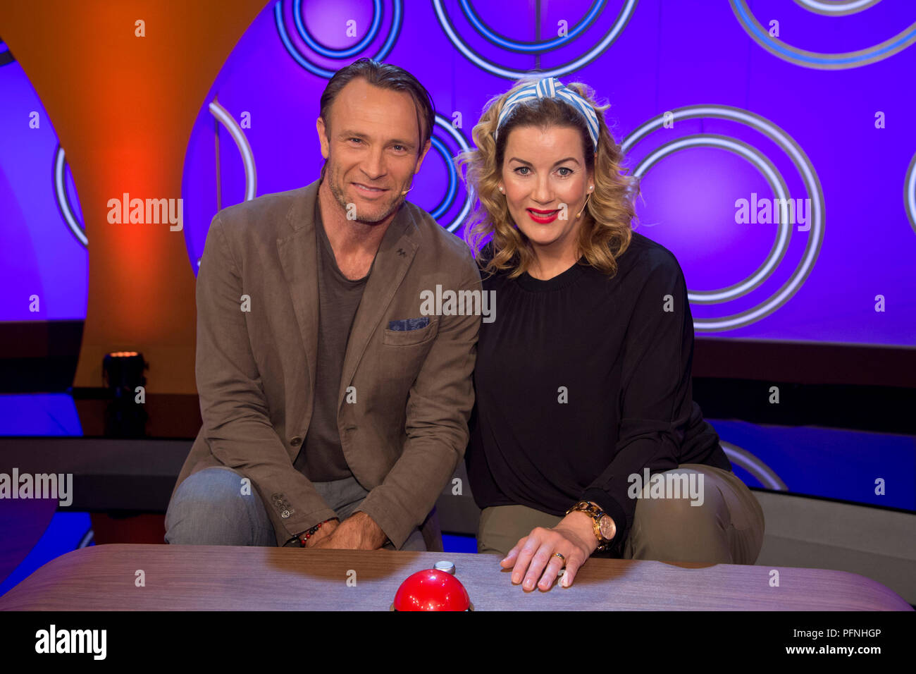 From left: Bernhard BETTERMANN, Germany, actor, and Alexa Maria SURHOLT, Germany, actress, guest on the show 'Dingsda', television program, recorded on 27.06.2018 in Koeln, | usage worldwide Stock Photo