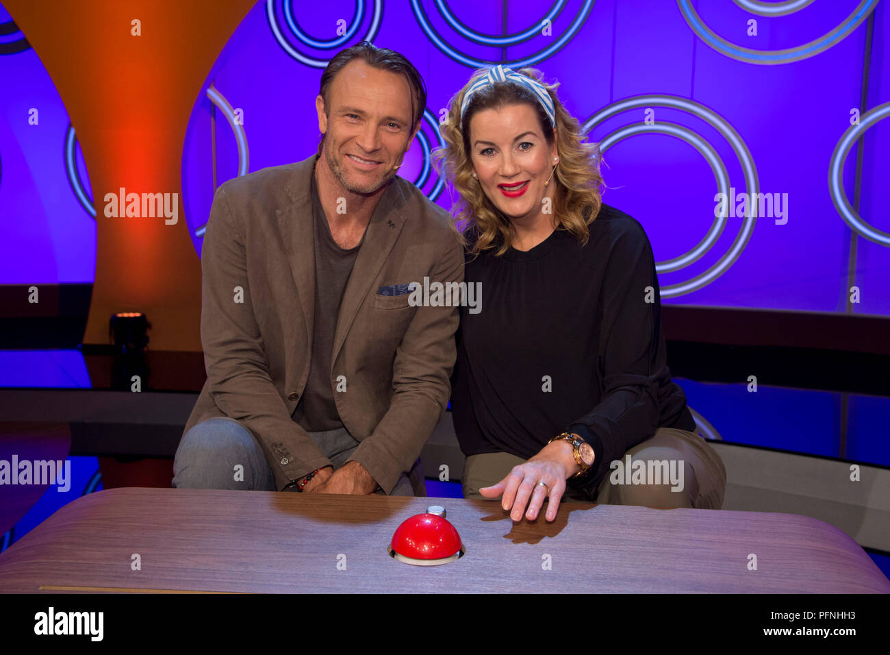 From left: Bernhard BETTERMANN, Germany, actor, and Alexa Maria SURHOLT, Germany, actress, guest on the show 'Dingsda', television program, recorded on 27.06.2018 in Koeln, | usage worldwide Stock Photo