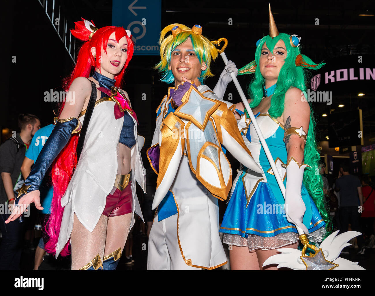 Cologne Germany 22nd Aug 18 Three Visitors Dressed Up As Characters Of The Video Game League Of Legends At The Gamescom 18 For The Tenth Time The Computer And Video Games Trade