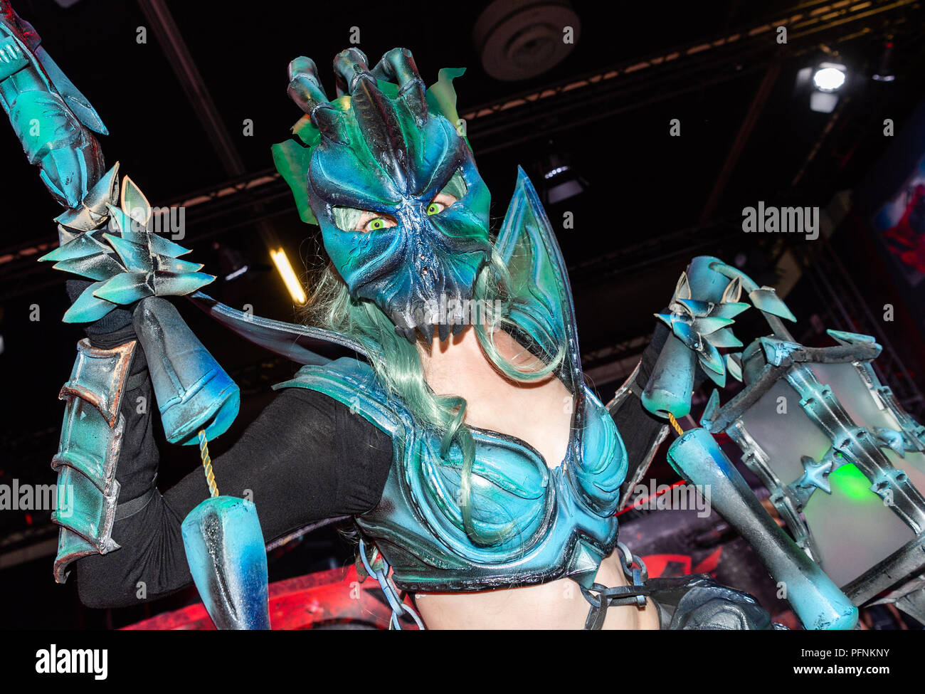 Cologne, Germany. 22nd Aug, 2018. Kiki is dressed up as 'Tresh' from the video game 'League of Legends' at the Gamescom 2018. For the tenth time, the computer and video games trade fair takes place in Cologne. Credit: Christophe Gateau/dpa/Alamy Live News Stock Photo