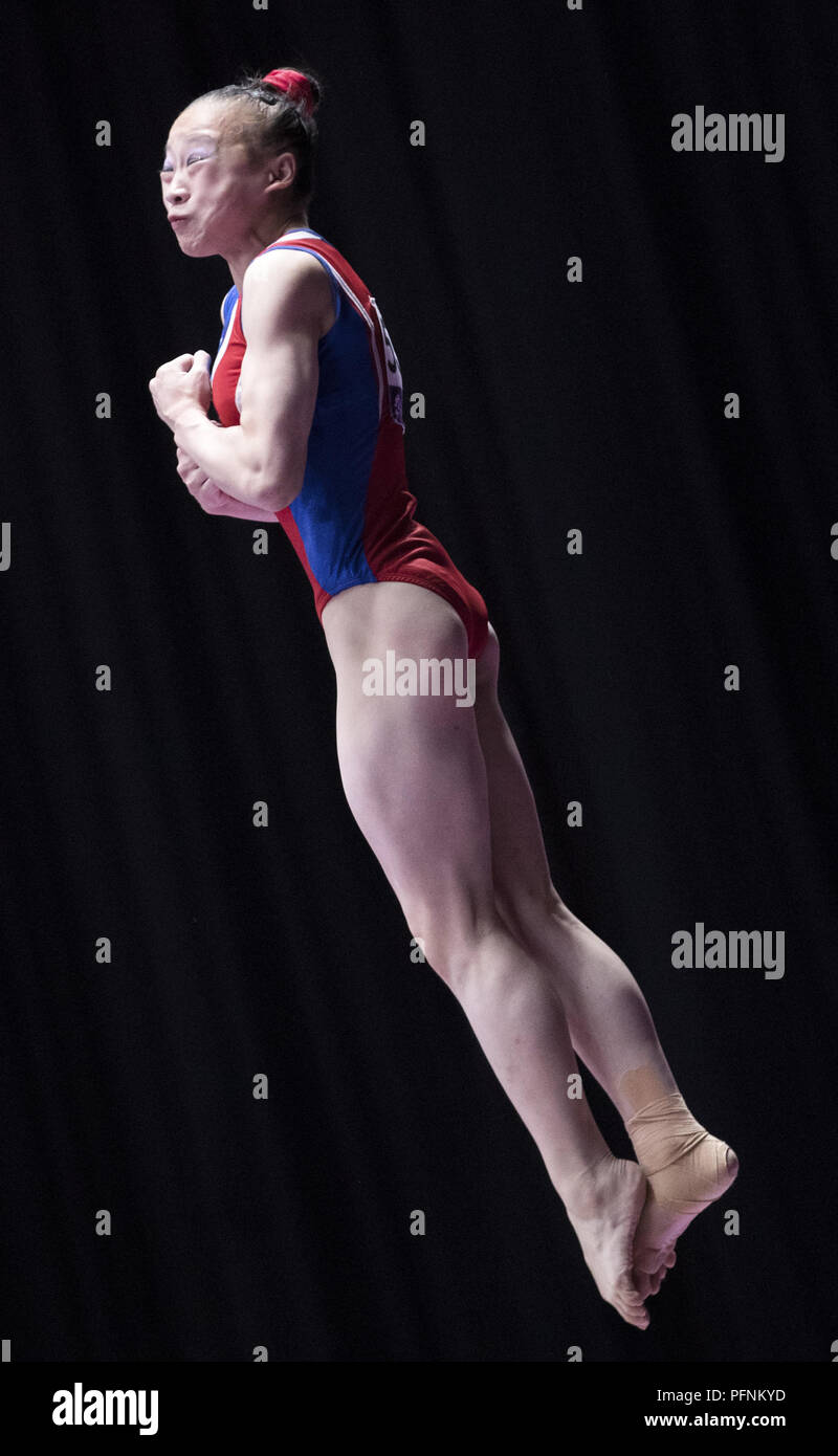 Jakarta. 22nd Aug, 2018. Kim Su Jong of the DPRK competes during the Artistic Gymnastics Women's Team Final at the Asian Games 2018 in Jakarta, Indonesia on Aug. 22, 2018. Credit: Zhu Wei/Xinhua/Alamy Live News Stock Photo