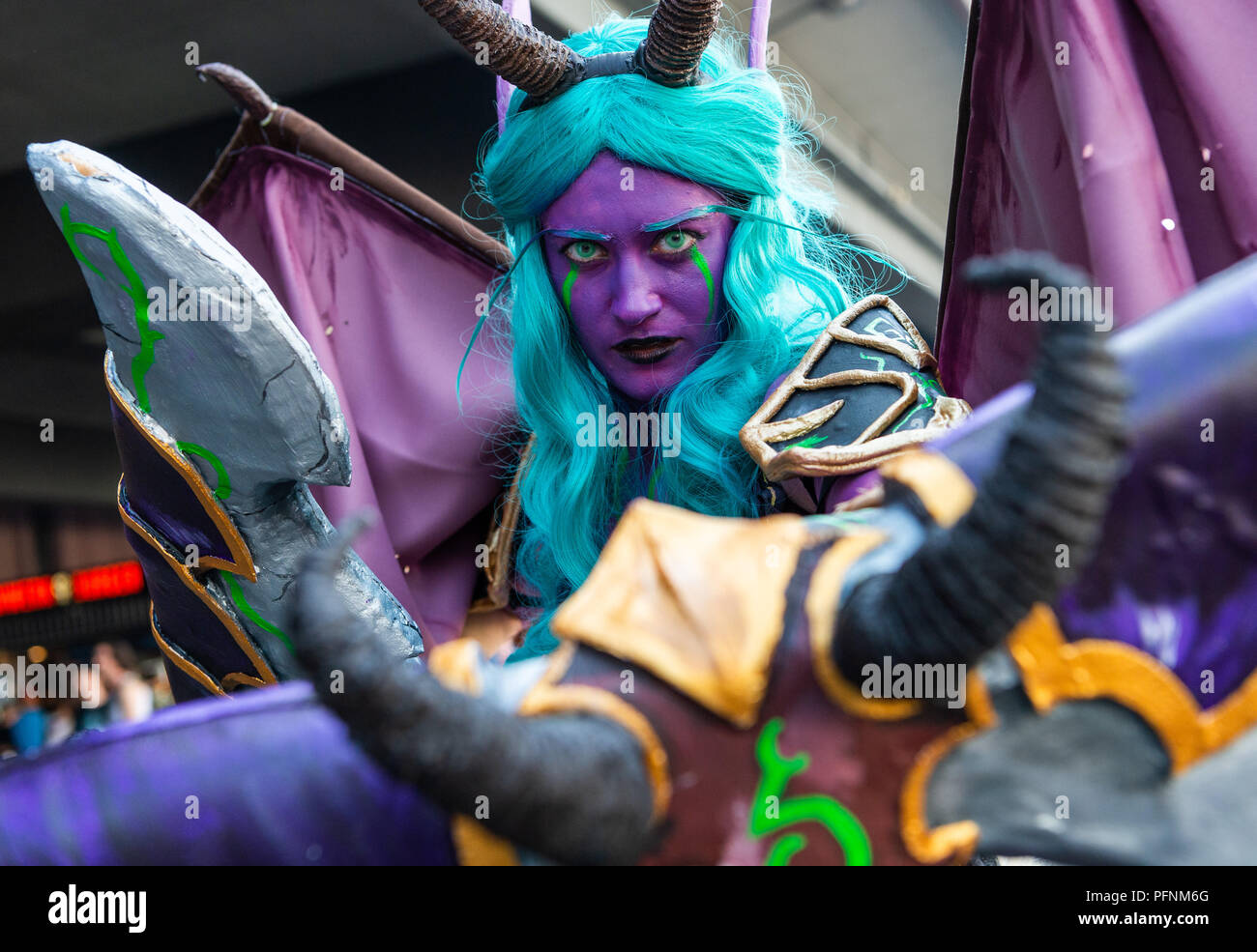Cologne Germany 22nd Aug 18 A Cosplayer Dressed Up As A Demon Hunter From The Video