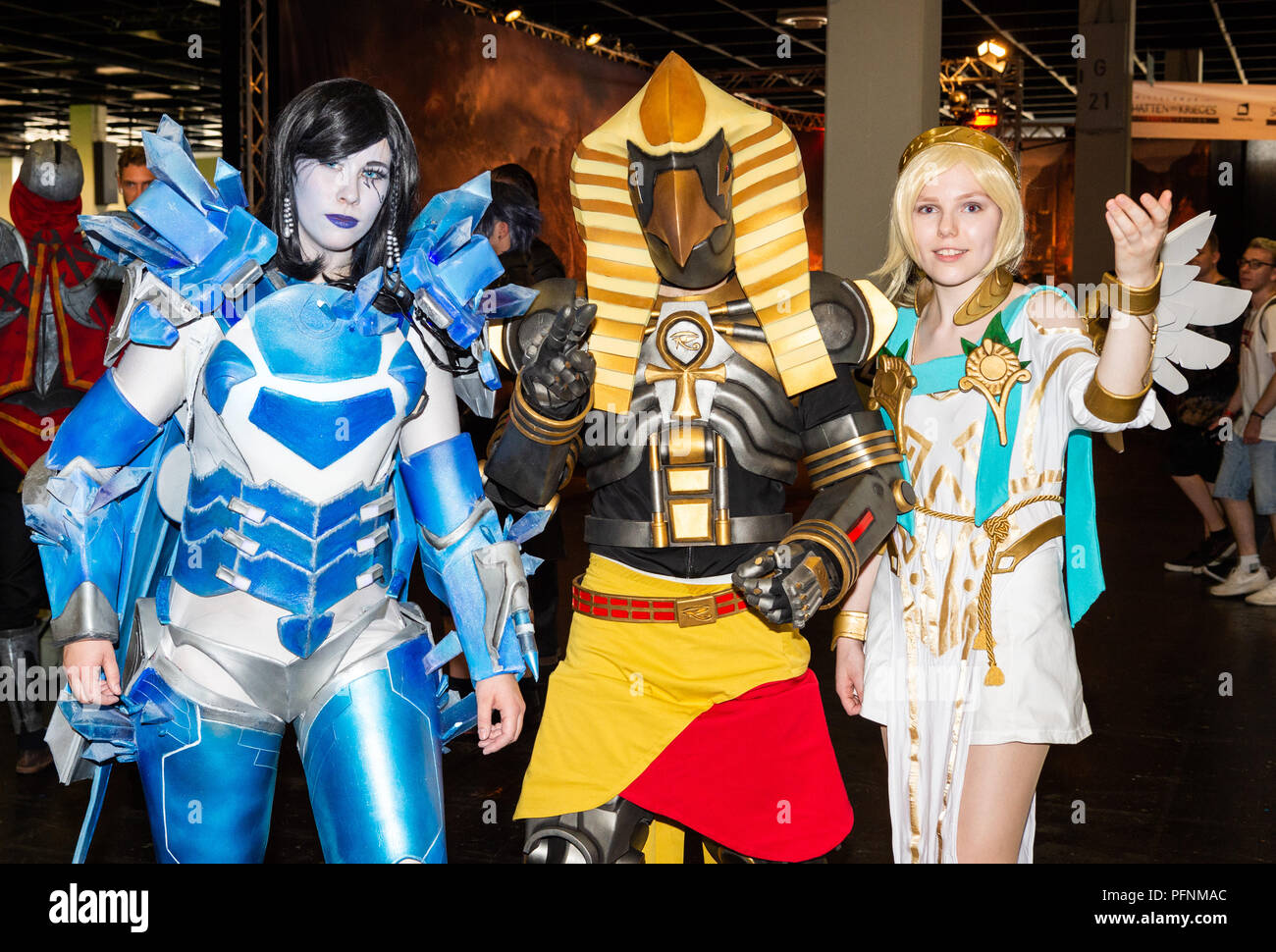 Cologne Germany 22nd Aug 18 Three Visitors To Gamescom 18 Dressed Up As Characters Of The