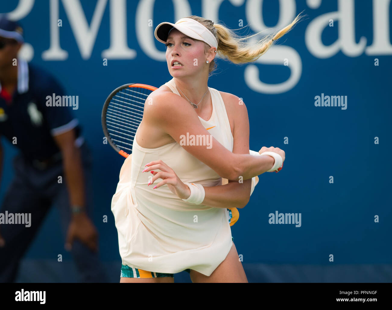Fanny Stollar of Hungary in action during the first qualification round at  the 2018 US Open Grand Slam tennis tournament. New York, USA. August 22th  2018. 22nd Aug, 2018. Credit: AFP7/ZUMA Wire/Alamy