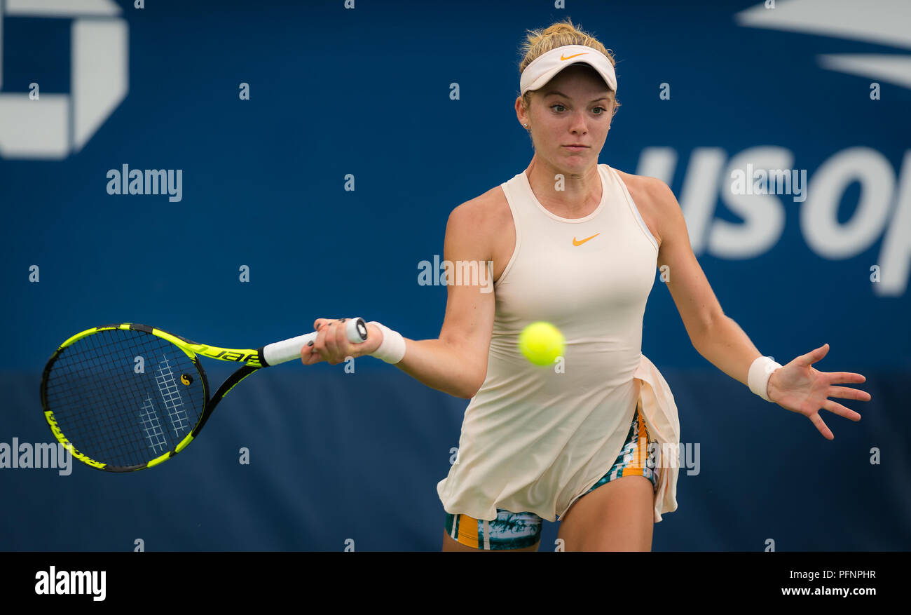 Katie Swan of Great Britain in action during the first qualification round at the 2018 US Open Grand Slam tennis tournament. New York, USA. August 22th 2018. 22nd Aug, 2018. Credit: AFP7/ZUMA Wire/Alamy Live News Stock Photo
