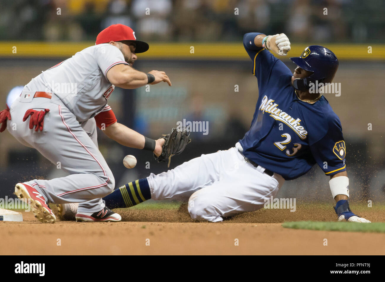 April 21, 2015: Cincinnati Reds third baseman Todd Frazier #21 hits a grand  slam during the Major League Baseball game between the Milwaukee Brewers  and the Cincinnati Reds at Miller Park in