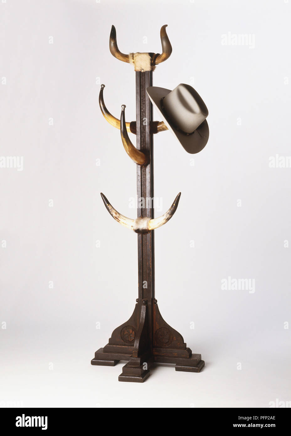 Hatstand made of horns and hide Stock Photo