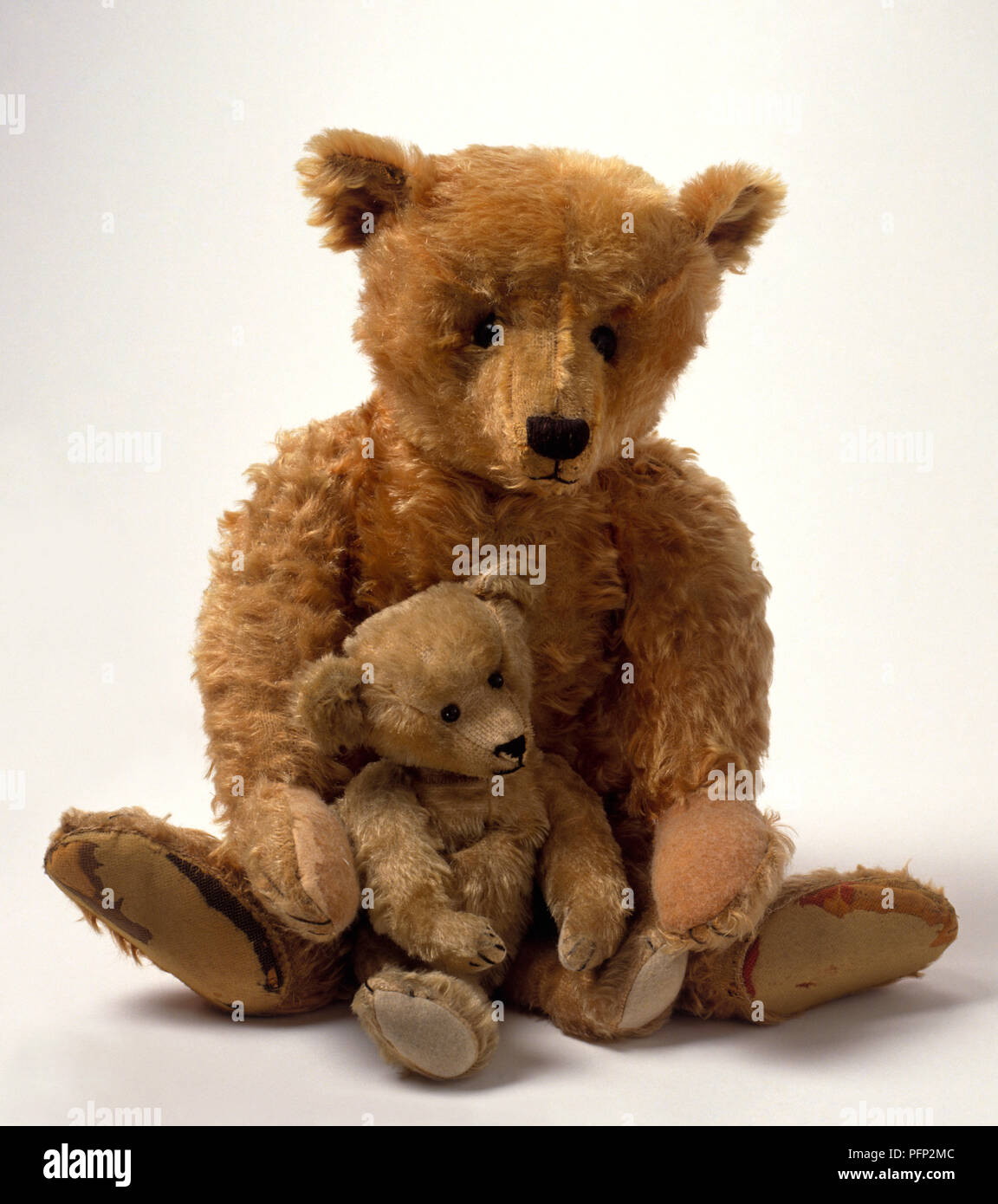 Large and small mohair Teddy bear's sitting Stock Photo
