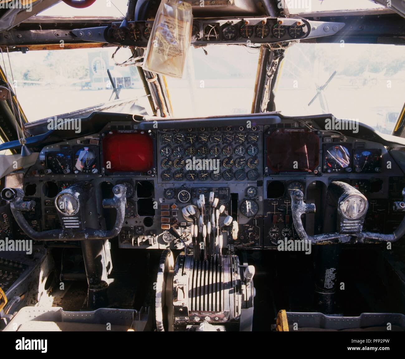 Cockpit interior of a Boeing B-52G Stratofortress (B-52) bomber Stock Photo