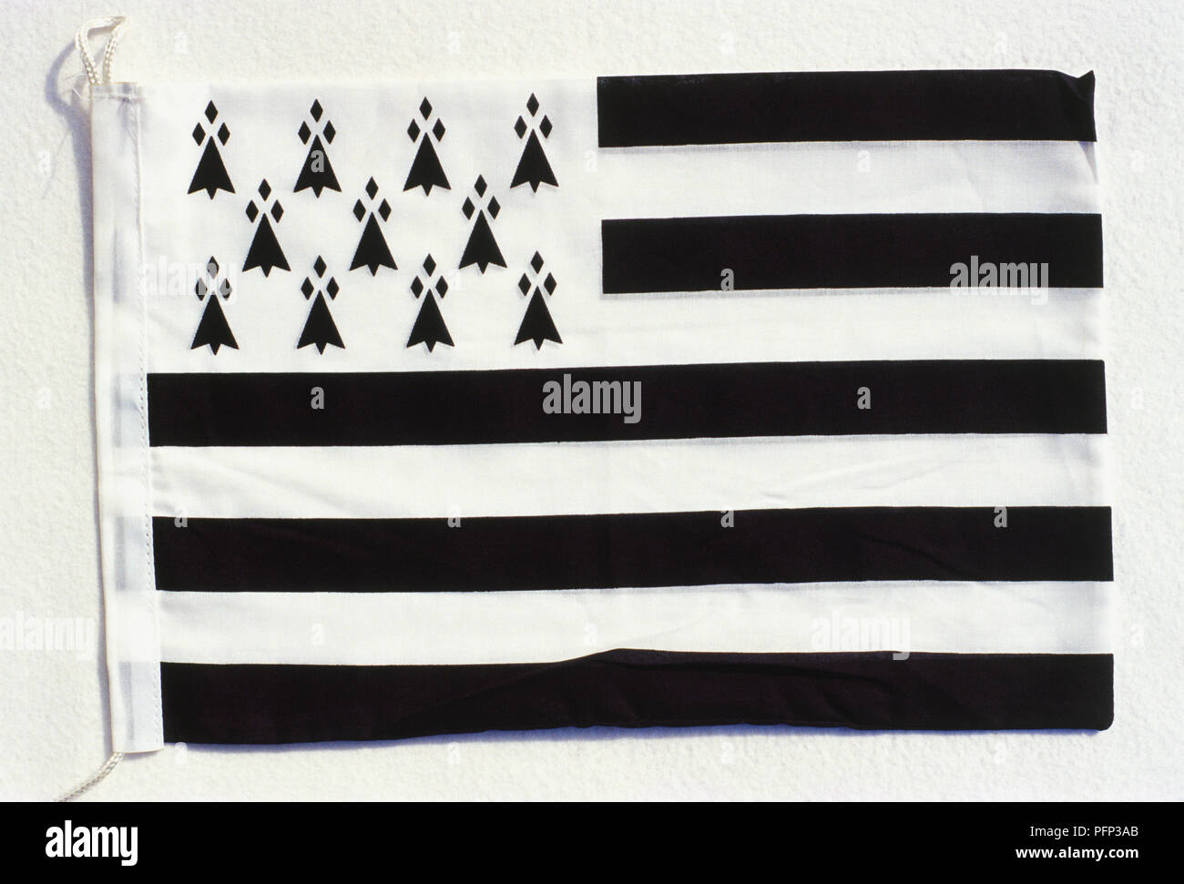 France, Brittany, Gwenn-ha-du, Breton flag, black and white striped. Stock Photo