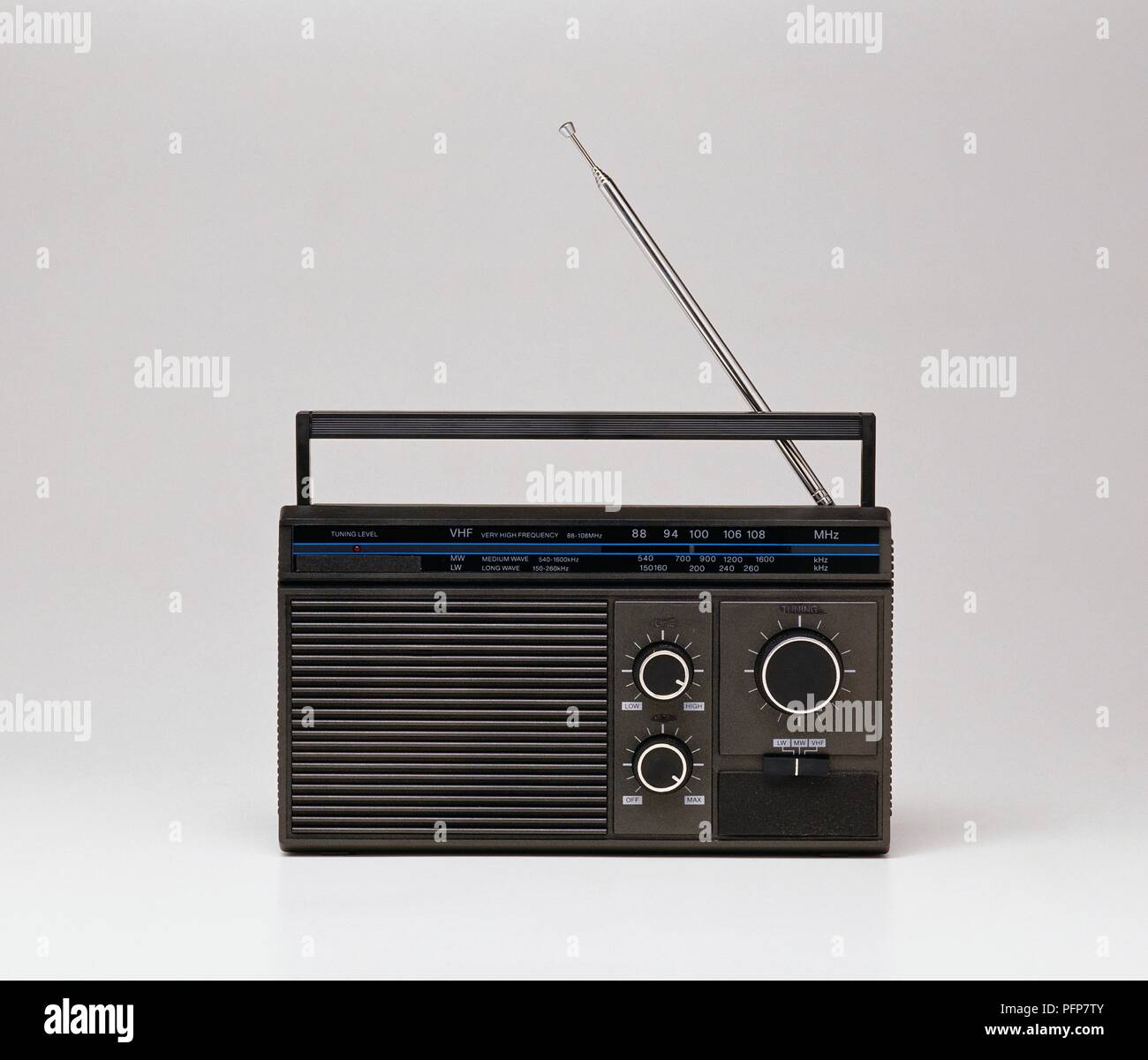 Old fashioned transistor radio with aerial Stock Photo