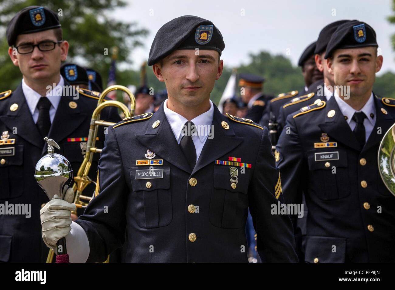 Portrait of U.S. Army Sgt. Jake McDonnell, center, drum major, 63rd