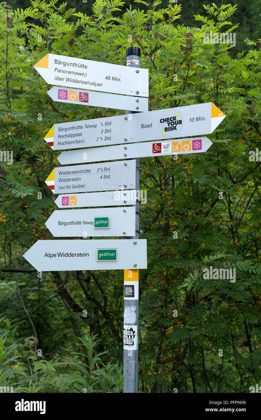 signpost near Baad, little Walser valley, Austria Stock Photo
