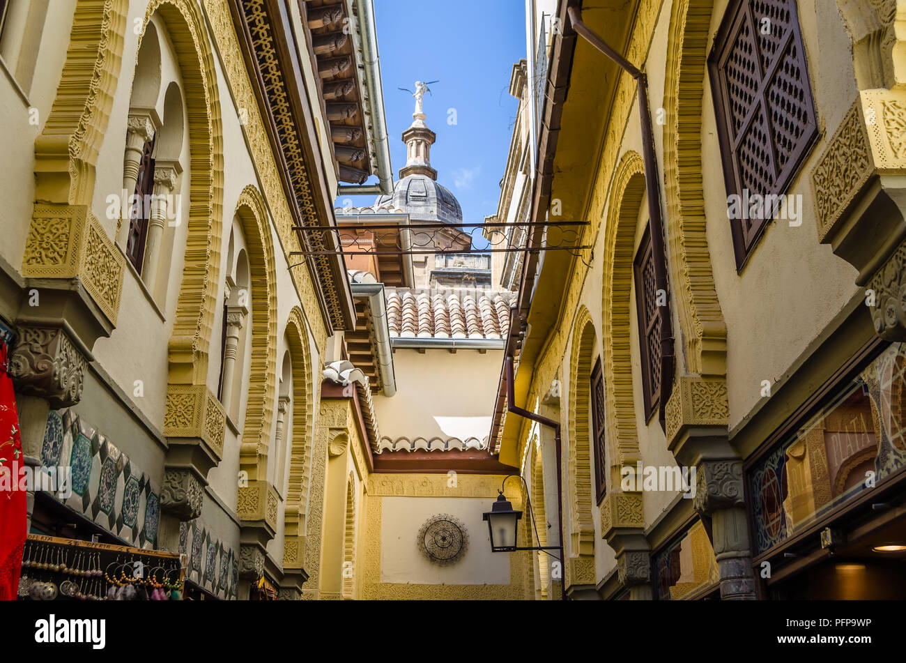 GRANADA, SPAIN FEBRUARY 20, 2015 Shops in Alcaiceria neighborhood