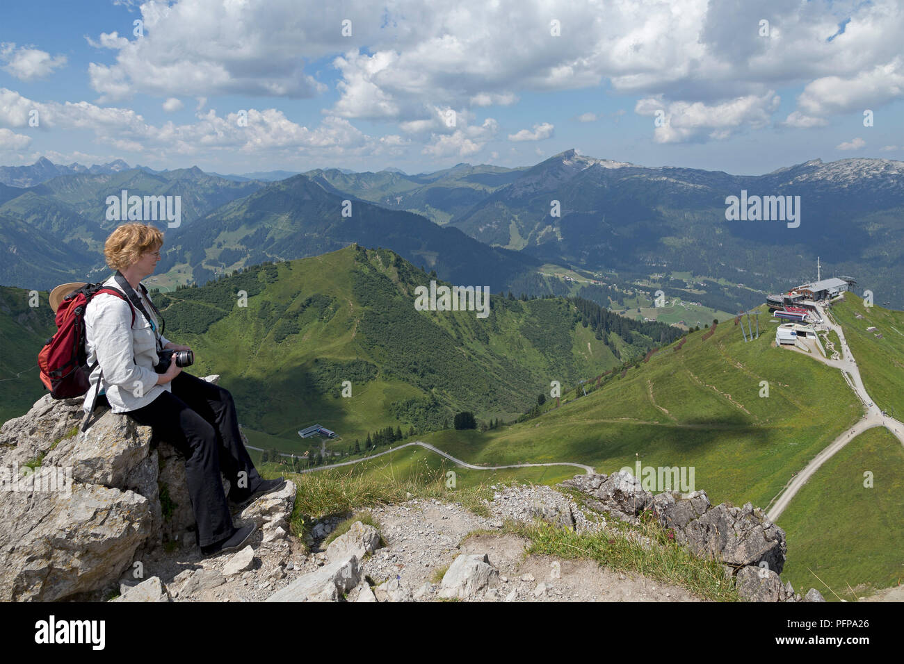 woman on the summit, Kanzelwand, Riezlern, little Walser valley, Austria Stock Photo